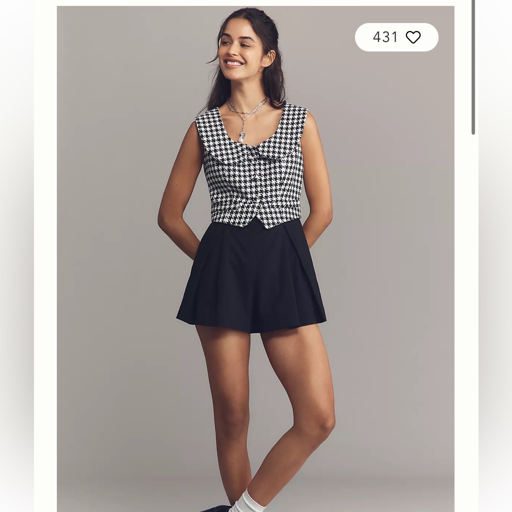 Maeve Sleeveless Collared Houndstooth Vest Romper Nwt